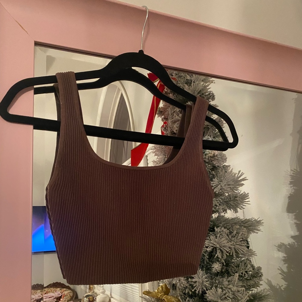 Brown/Forest Green Babaton ribbed crop top